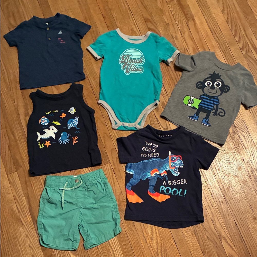 Assorted Kids Short Sleeve Tees, Onesie and Short - Navy, Teal, Gray